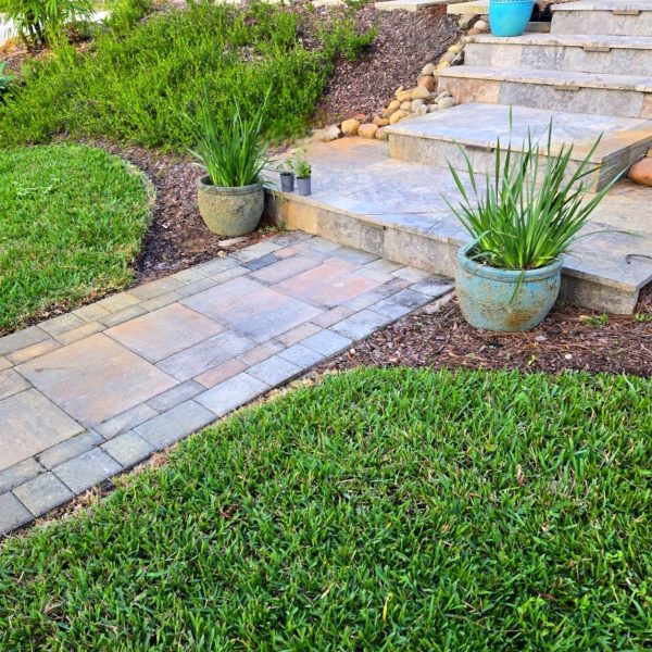 Rural Estates stairway to grand firepit | Love's Landscape Landscape Installation & Maintenance Company